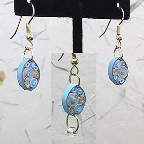Quilled Paper Treasures - Oval earrings in light blue, cream, and gold