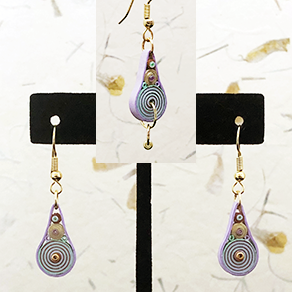 Quilled Paper Treasures - Teardrop earrings in light green, light purple, brown, and gold