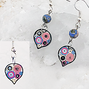 Quilled Paper Treasures - Earrings in dark blue, light blue, pink, and cream