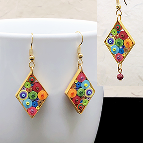 Quilled Paper Treasures - Diamond earrings in multiple colors with gold border