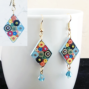Quilled Paper Treasures - Diamond earrings in multiple colors with blue border