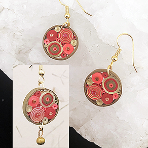 Quilled Paper Treasures - Round earrings in red, bright red, and gold