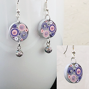 Quilled Paper Treasures - Round earrings in purple, pink, and silver