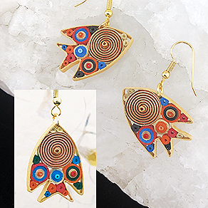 Quilled Paper Treasures - Fish earrings in gold, orange, turquoise, red, black