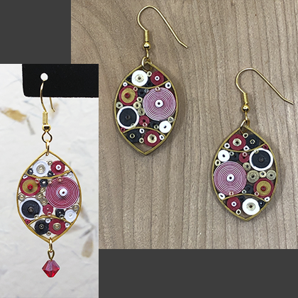 Quilled Paper Treasures - Large football earrings in red, gold, black, and white