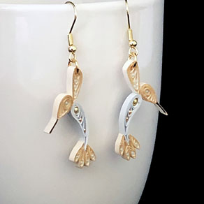 Quilled Paper Treasures - Dragonfly Earrings in Pastel Blue, Cream, and Gold