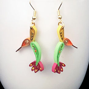 Quilled Paper Treasures - Dragonfly Earrings in Magenta, Bright Green, Orange, Yellow, and Gold