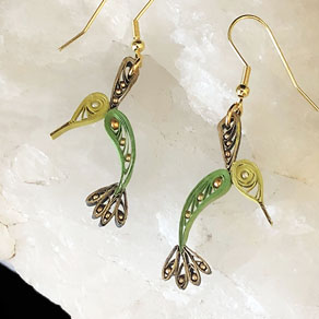 Quilled Paper Treasures - Dragonfly Earrings in Green, Olive, Black, and Gold