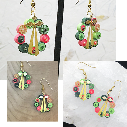 Quilled Paper Treasures - Holiday Wreath Earrings