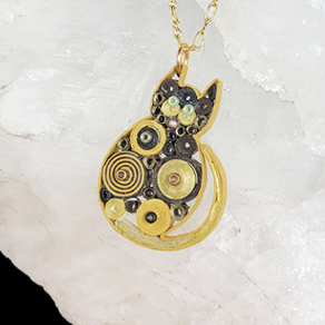 Quilled Paper Treasures - Cat necklace in gold, black, and brown